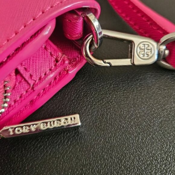 Tory Burch Emerson Combo Pink Saffiano Leather Crossbody Bag Fuchsia Hot Pink - Picture 7 of 13